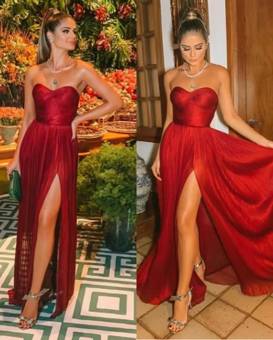 

Sexy A-Line Sweetheart Sleeveless Evening Dresses Pleated Side Split Prom Dresses Floor Length Party Dresses for Women