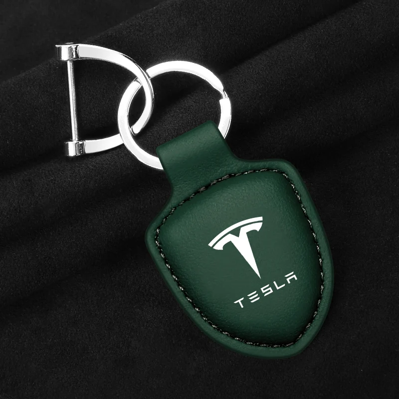 3D Metal Car Keychain Ring Vintage Leather Keyring Accessories for Tesla Model 3 Y S X 2021 Roadster Cybertruck Juguete Space X