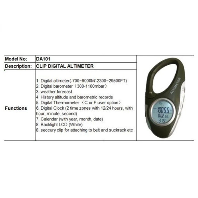 Imagem -03 - Altimeter Mosquetão Eletrônico Handheld Termômetro Pesca ao ar Livre Weather Forecast Mode Meter Gadget