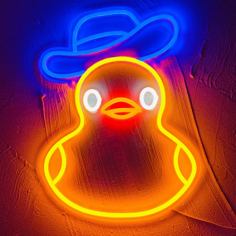 Duck Neon Kids Room Decor Yellow Wall Sign Business LED Neon Bedroom Wall Decor Party Decoration Teen Girl Boy (Blue Cowboy Hat)