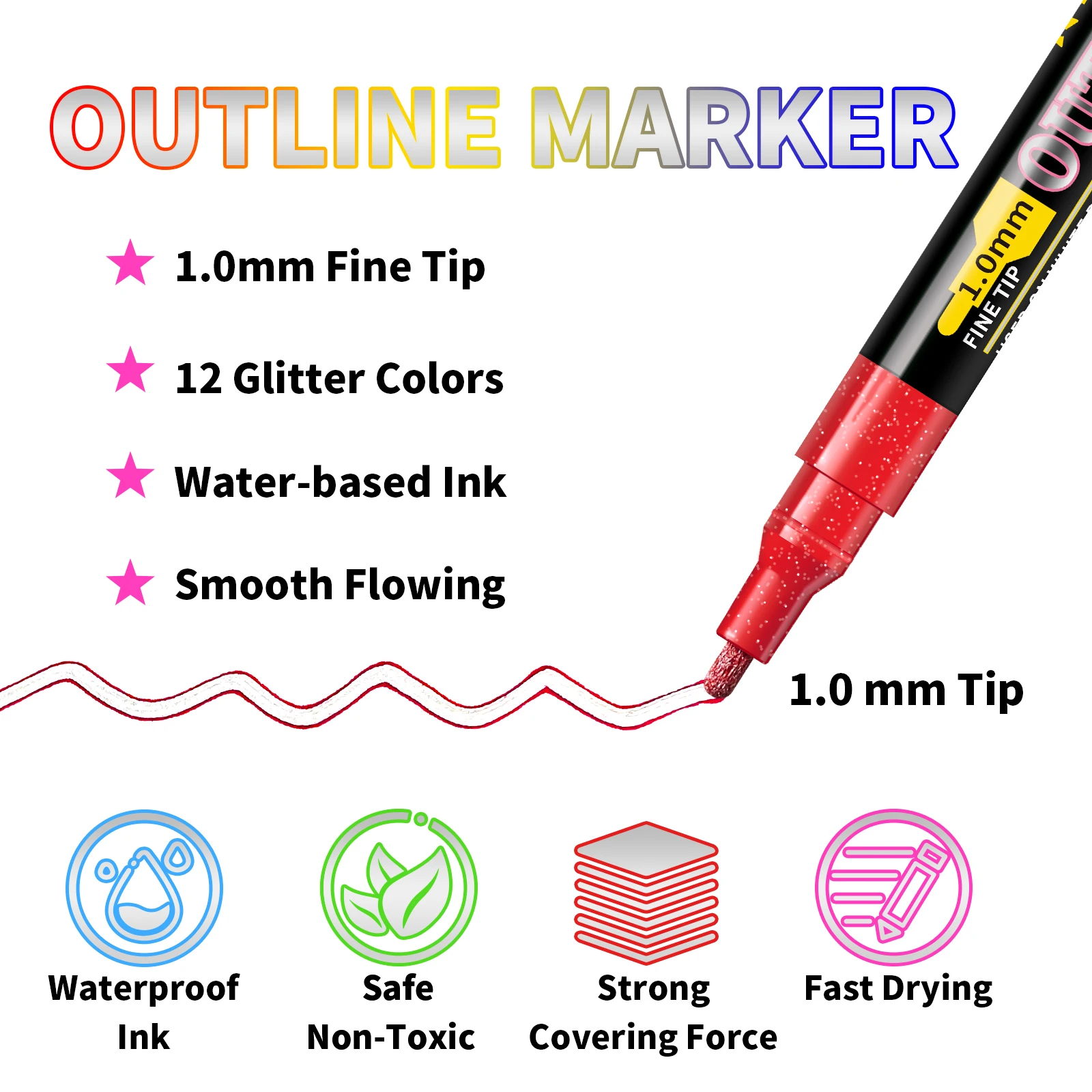 1 Set of 12-Color Dual-Line Ou - Art Craft Stationery recension och pris