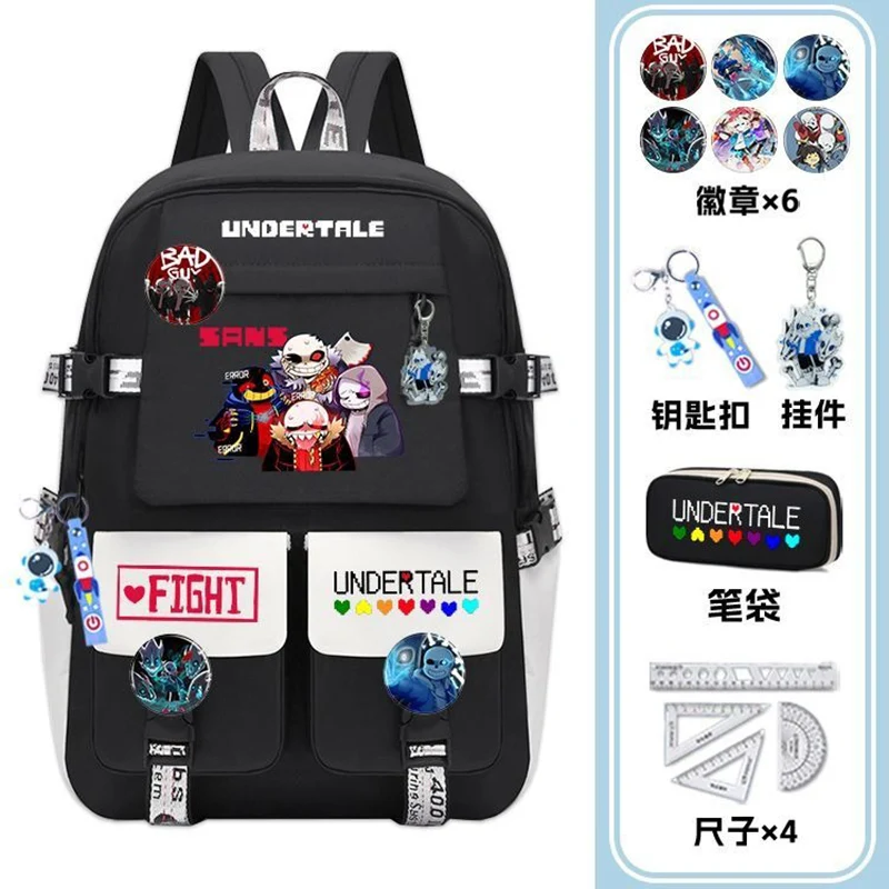 

45×31×14cm Black White,Undertale Sans,Student Kids Teens School Bags,Large Capacity Mochilas Anime Backpacks For Girls Boys Gift