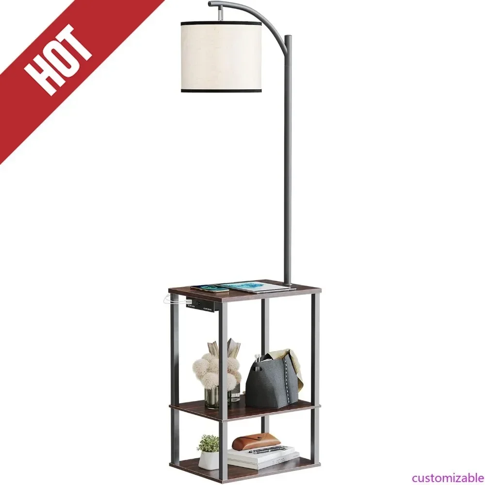 

Настраиваемый напольный светильник со столиком, прикроватный столик с лампой, полками, зарядной станцией (USB и AC порты), светодиодной лампой с 3 цветовыми температурами