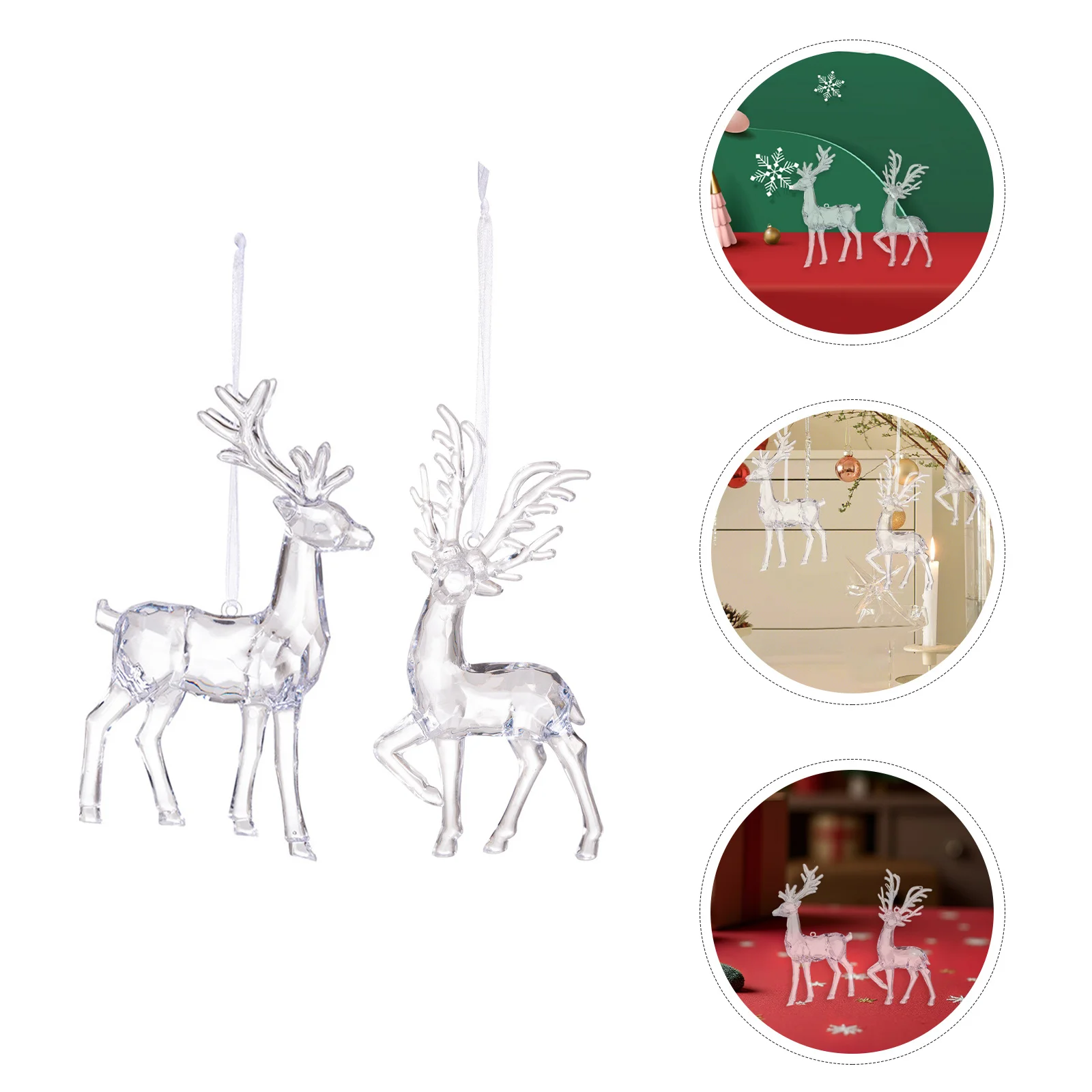 

4 Pcs Acrylic Transparent Elk Christmas Party Favors Tree Pendant Gift Deer Hanging Decorations Figurines Holiday Fireplace