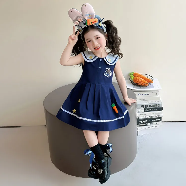 Vestido Infantil Estilo Escolar com Ombros Descidos e Sem Mangas, Moda de Verão para Meninas, Saia A-Line de Algodão Macio e ...