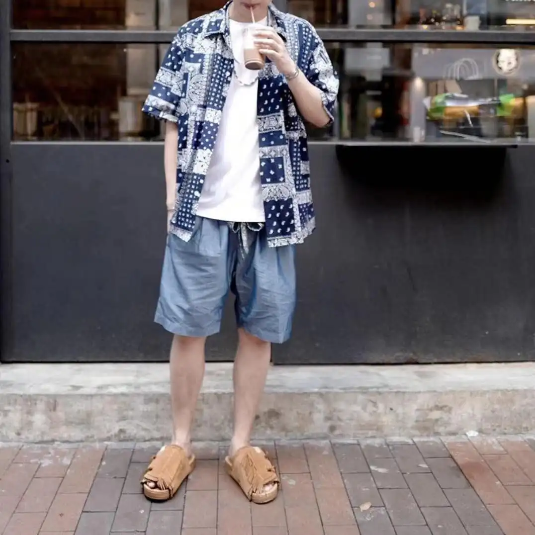 men's visvim 20SS ICT HAKAMA SHORTS overseas limited edition cashew flower ancient cloth belt shorts