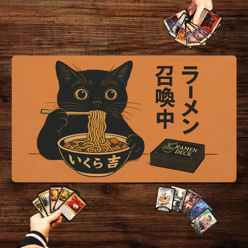 

60x35cm Cat Eating lamen Noodles Design Card Game Pad with Regional Magic Party Gamer Accessories