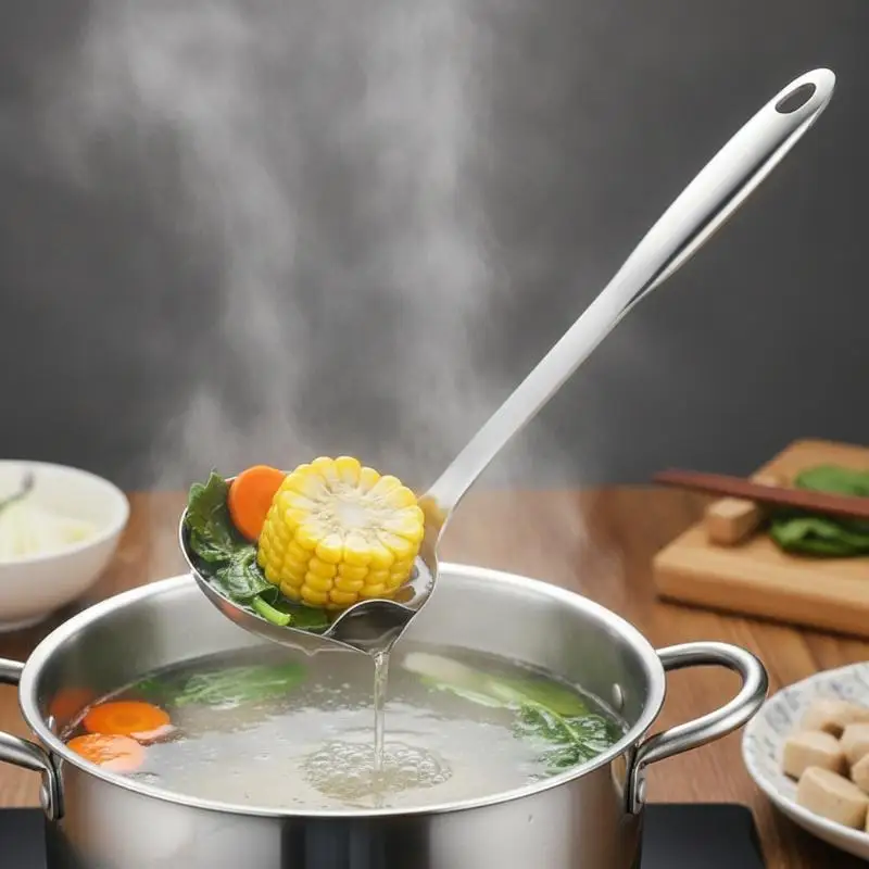 Food Safe Stainless Steel Oil Separating Soup Ladle Long Handle Efficient Grease Filter for Camping Cooking