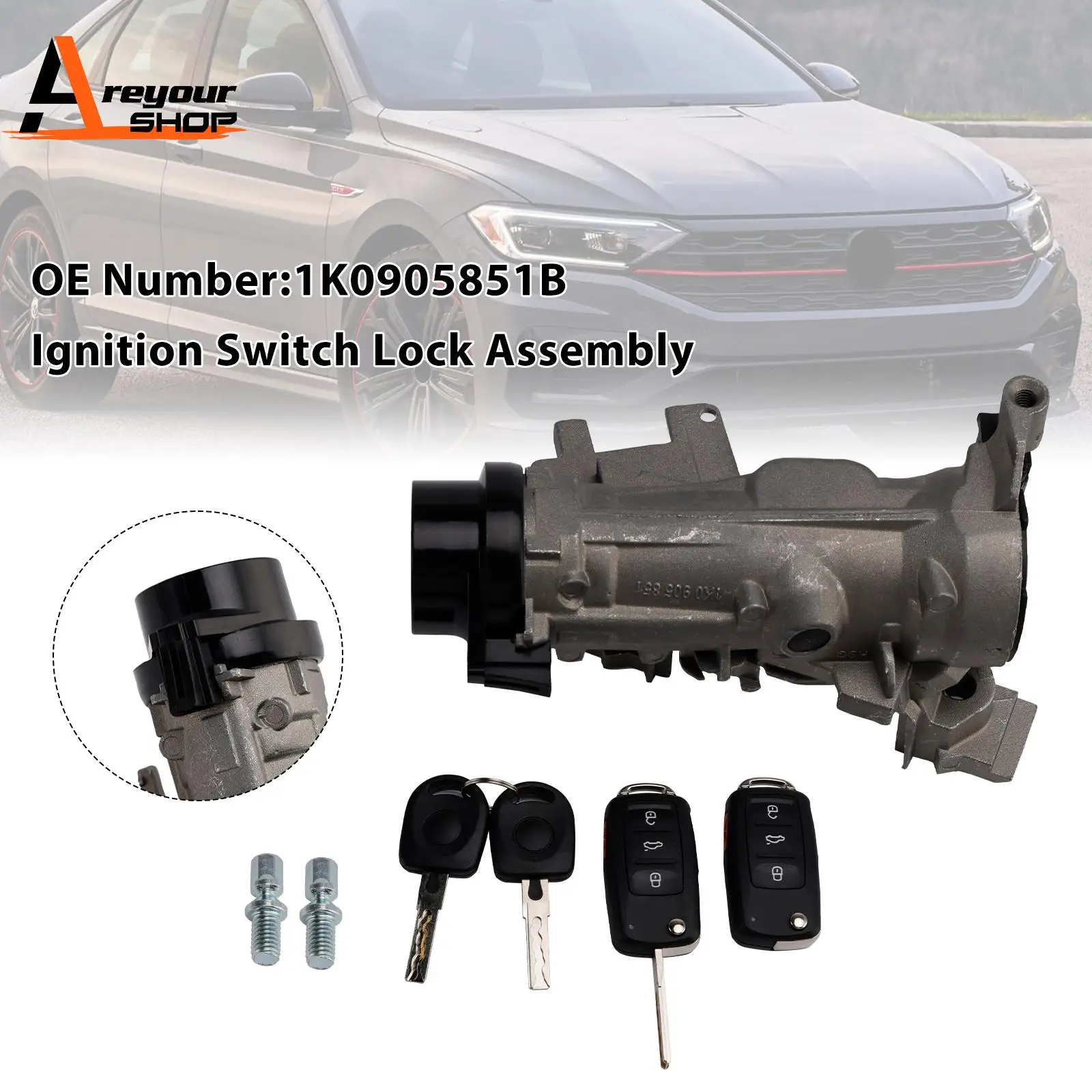 

1K0905851B Цилиндр замка зажигания с 2 ключами для VW Jetta Golf EOS Rabbit