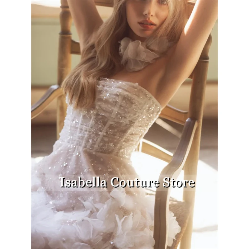 Customized Modern Strapless Neckline With 3D Flowers Mini Wedding Dess Exquisite Lace-up Back Gown For Bride 2026