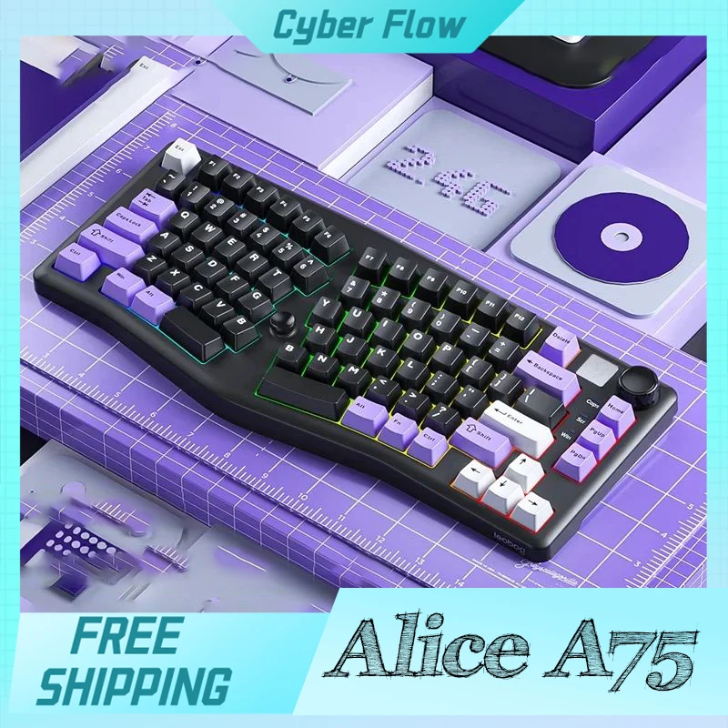 Leobog Alice A75 Wireless Mechanical Keyboard Tri-Mode Hot Swap Rgb Top Structure Custom With Knob Gamer Keyboard For Gamer Gift