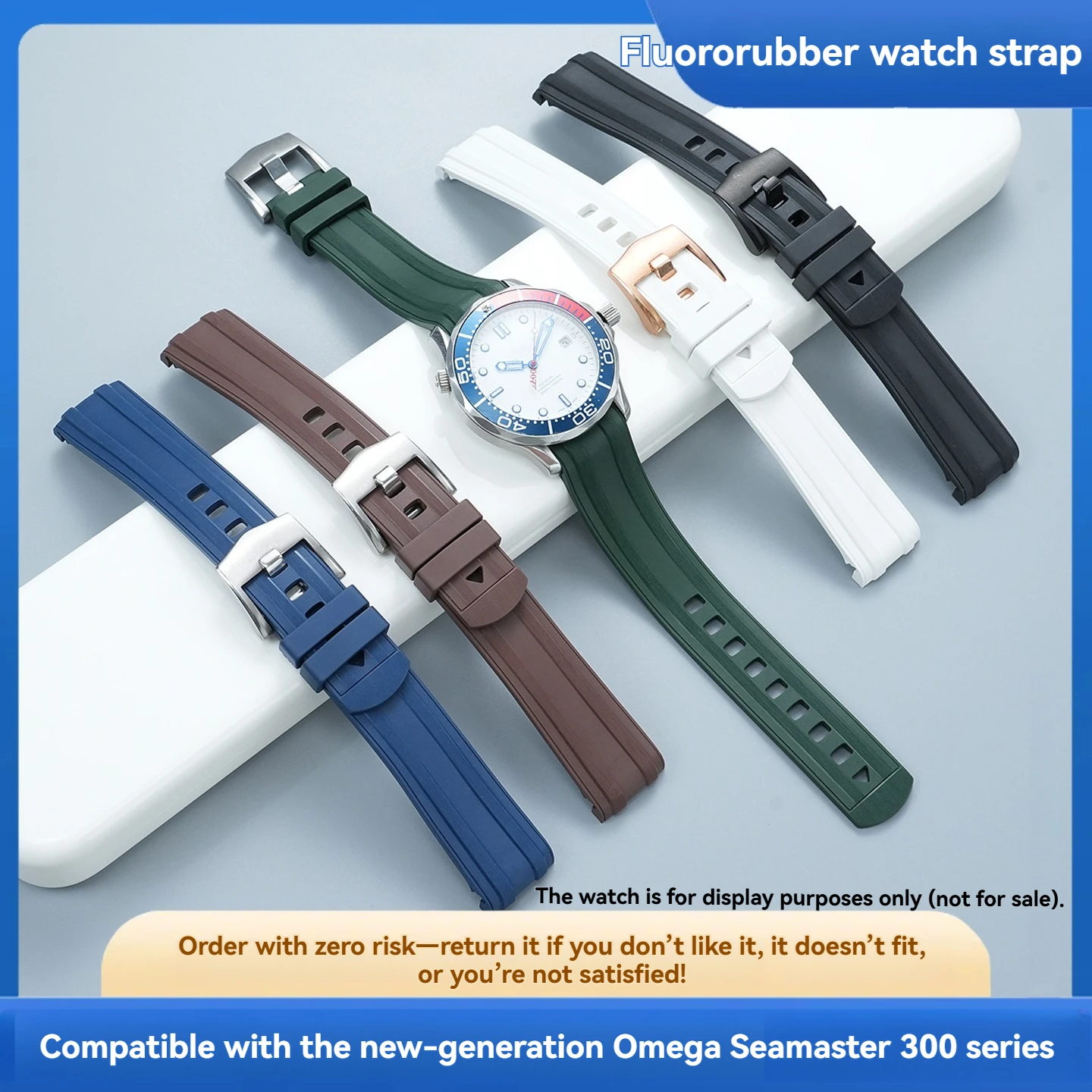 FKM watchband Suitable for Omega Seamaster 300/600 fluorine rubber strap waterproof and sweatproof dedicated rubber strap 20