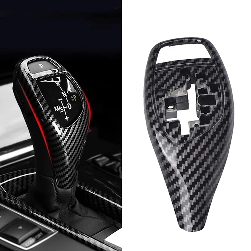 Fit For BMW 1 2 3 Series F20 F21 F22 F23 F30 F31 F06 F12 F13 Front Gear Shift Knob Lever Cover Glossy Black Carbon Fiber Style