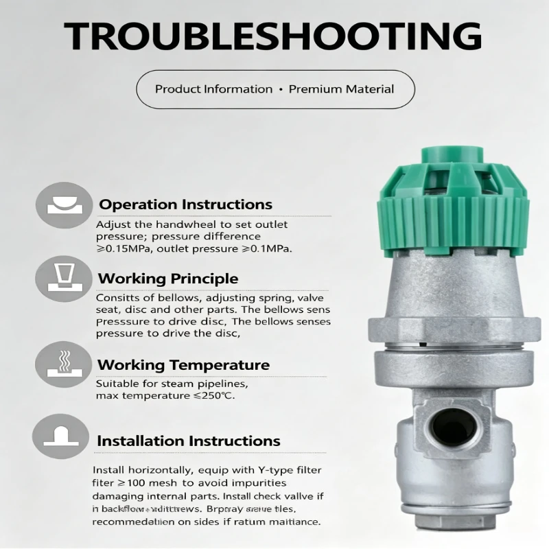High Temperature Steam Pressure Reducing Valve Y14H-16P Corrugated Pipe Pressure Regulator Female Thread DN15 DN20 DN25
