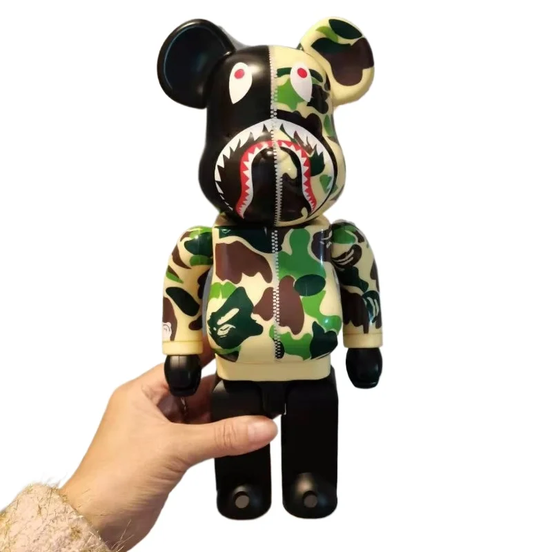 Bearbrick 400% violent bear tide play BAPE joint 25th anniversary electroplating camouflage shark doll ornaments holiday gifts.