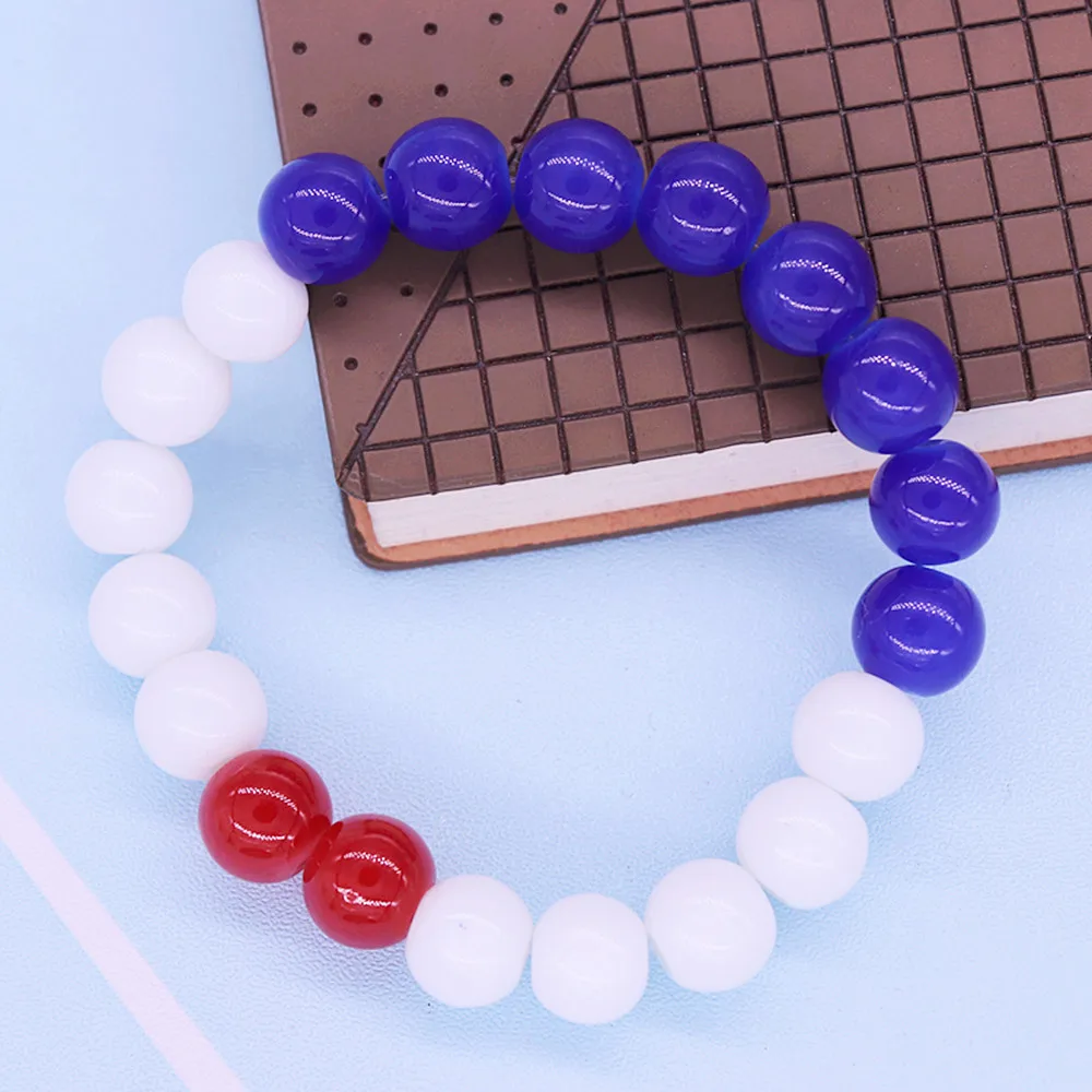 Cheap New Handmade Stretch Beaded 10MM Blue White Red Glass Beads Sorority Symbol Bracelets Bangles