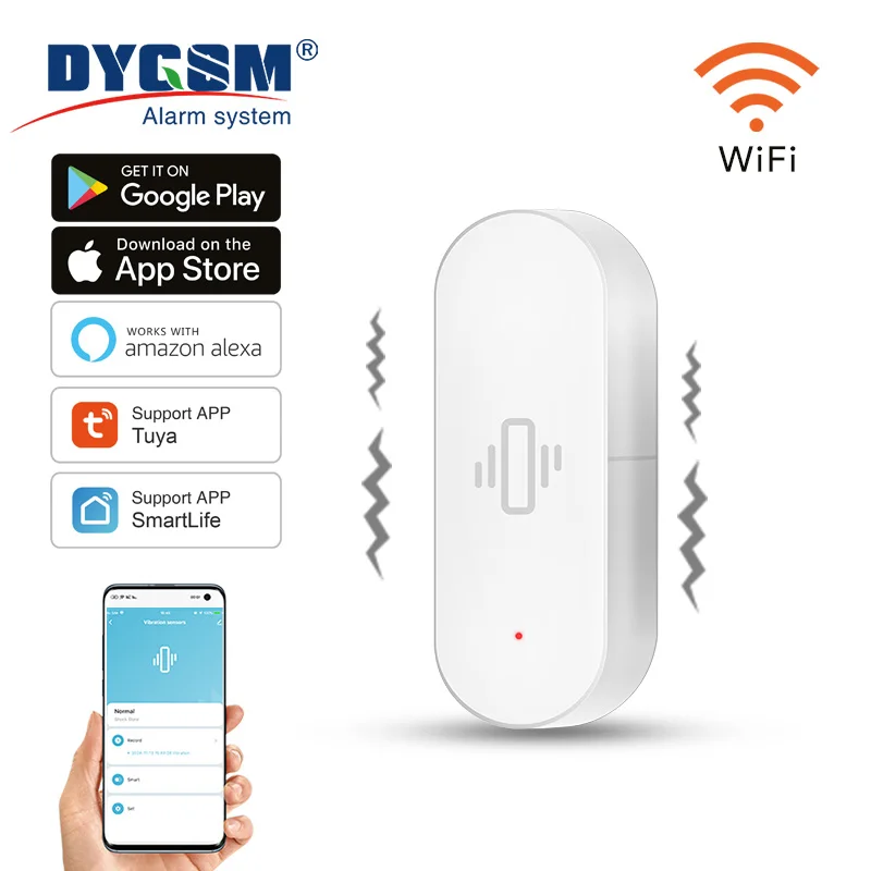 APP Real-Time Monitoring, Tuya WiFi Vibration Sensor, Easy Safety Tracking, Compatible With Alexa/Google Home.
