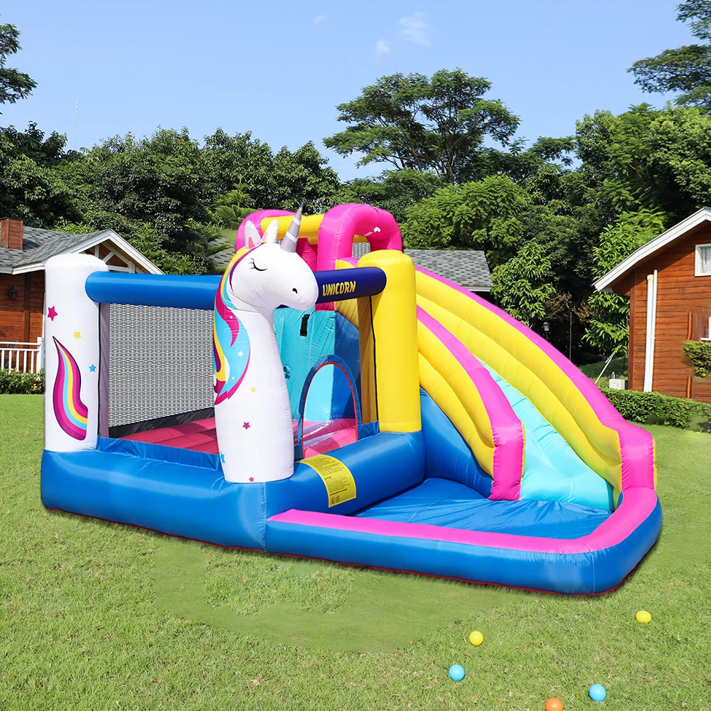 โรงงานที่กําหนดเองกลางแจ้งยูนิคอร์นปราสาท Bouncy Bouncer พองกระโดด Bouncing ปราสาทแทรมโพลีนพองสําหรับขาย