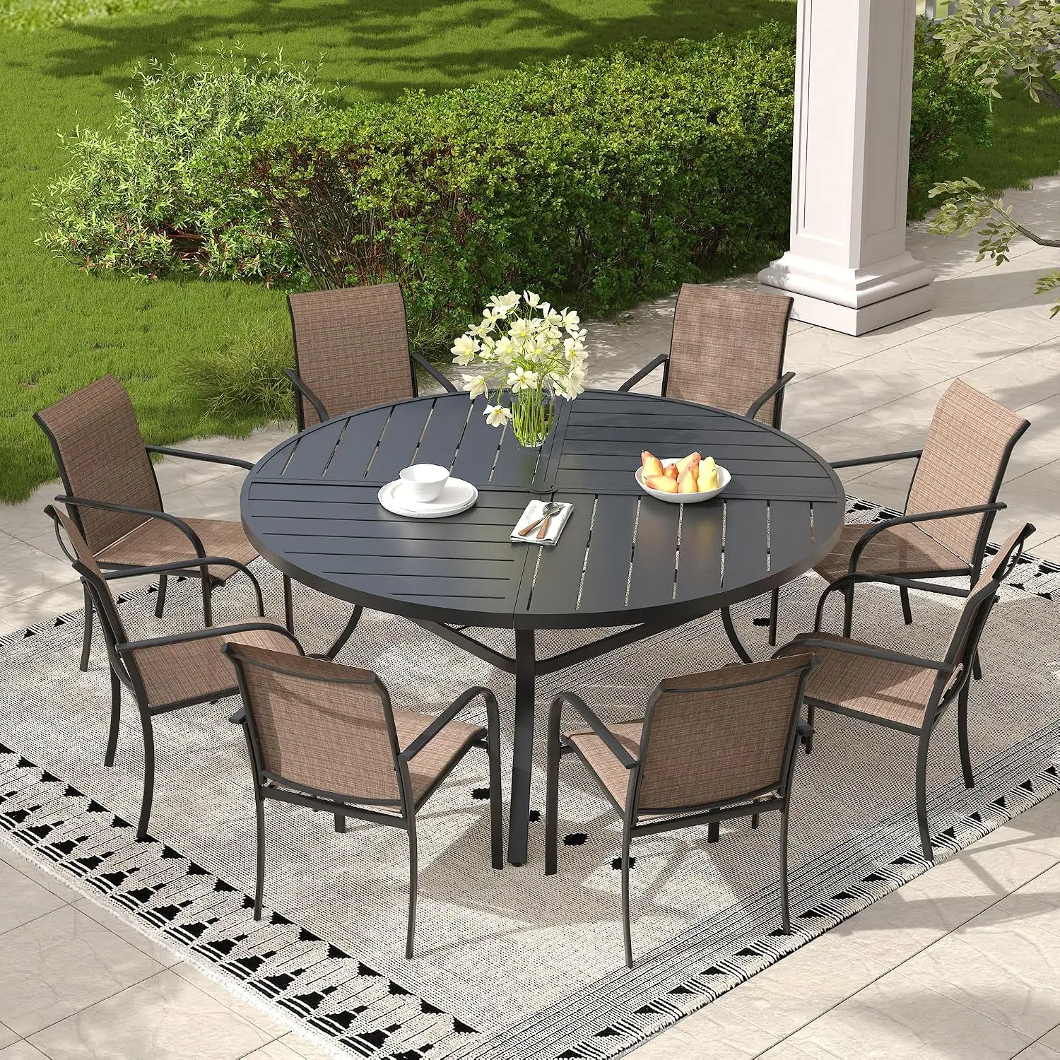 Outdoor Chairs Set of 8, Stackable Patio Dining Chairs with Metal Frame & Breathable Textilene Fabric for Porch Lawn Backyard