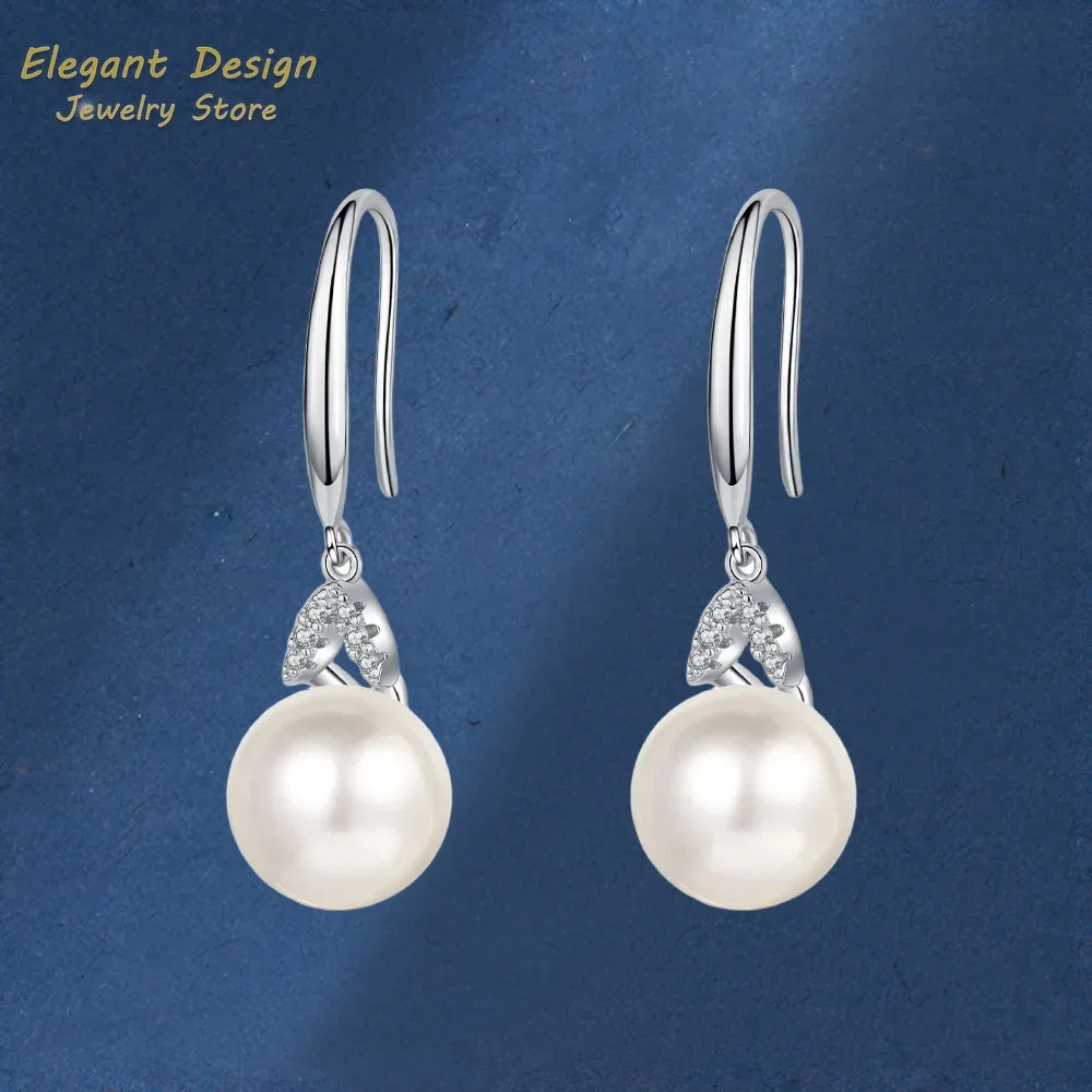 PT950 Platinum High-end Ear Hook for Lady Exquisite Jewelry Gifts, Simple Freshwater Pearl 8 Point Moissanite Earrings for Women