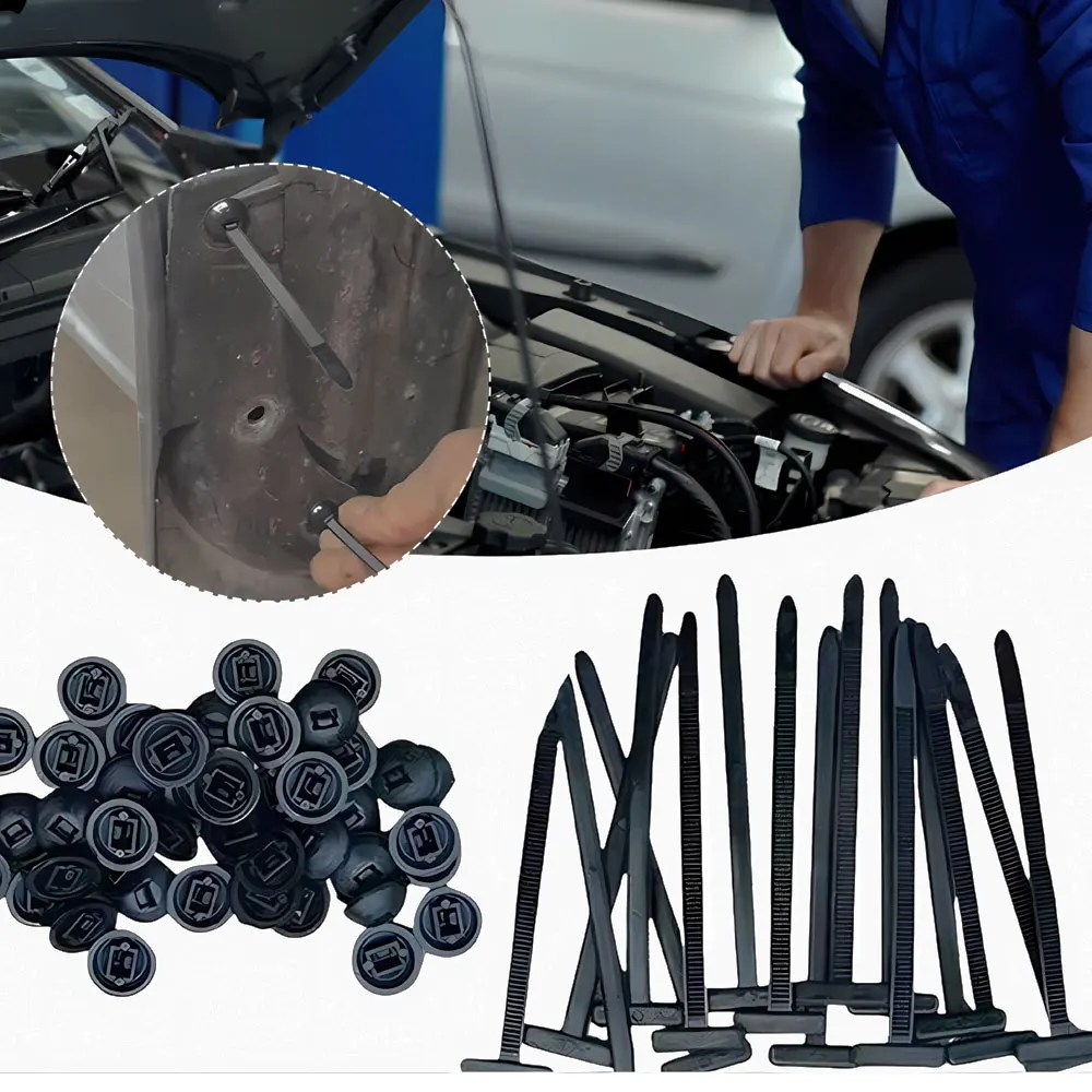 50/100pcs Nylon Cable Tie Buckle Self-Locking Zip Ties Holder with Pin And Button Multi-Purpose Cable Tie Tool for Car Repair