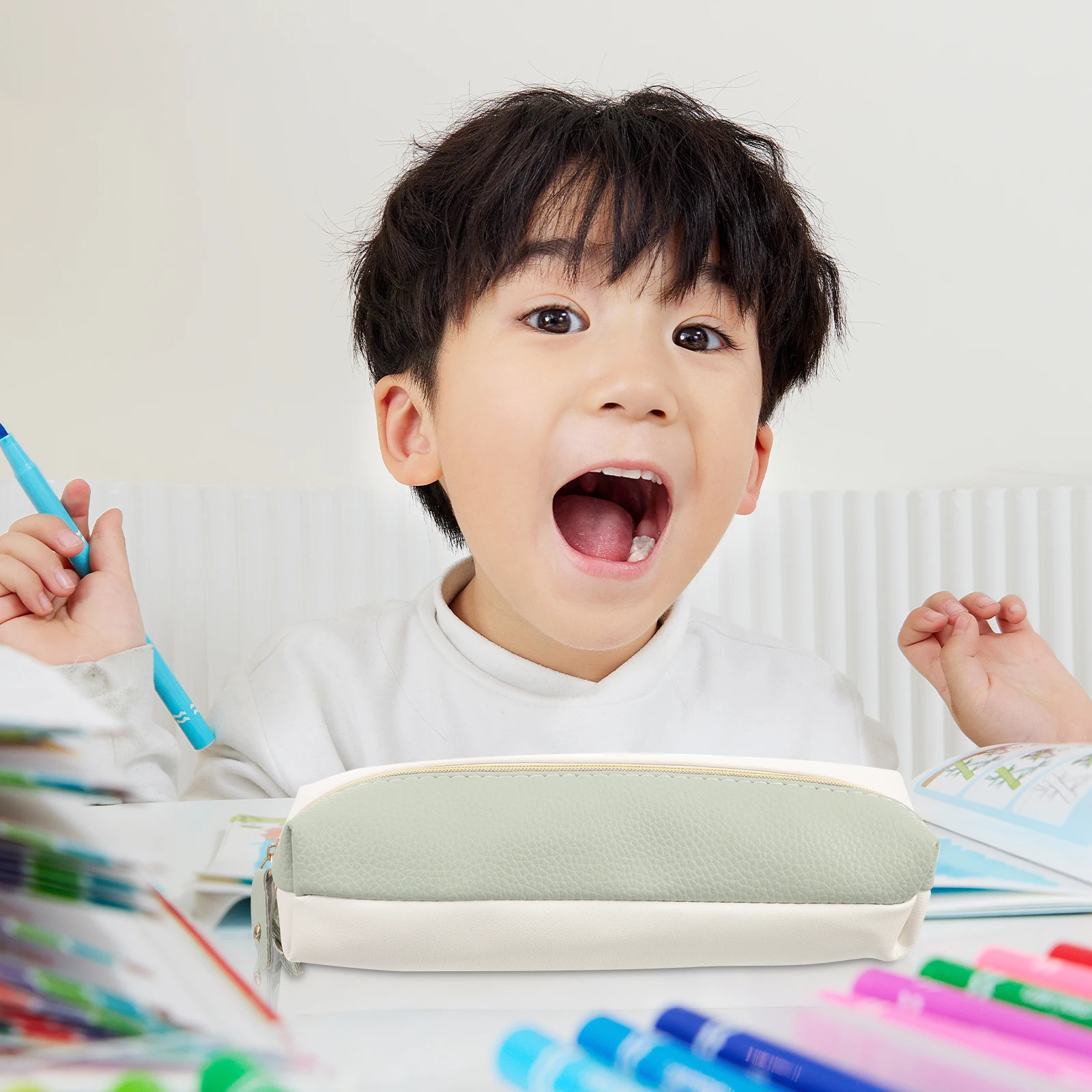 

2Pcs Double Zipper Pencil Case PU Slim Design School Office Pen Bag Organizer Large Capacity Stationery Pouch