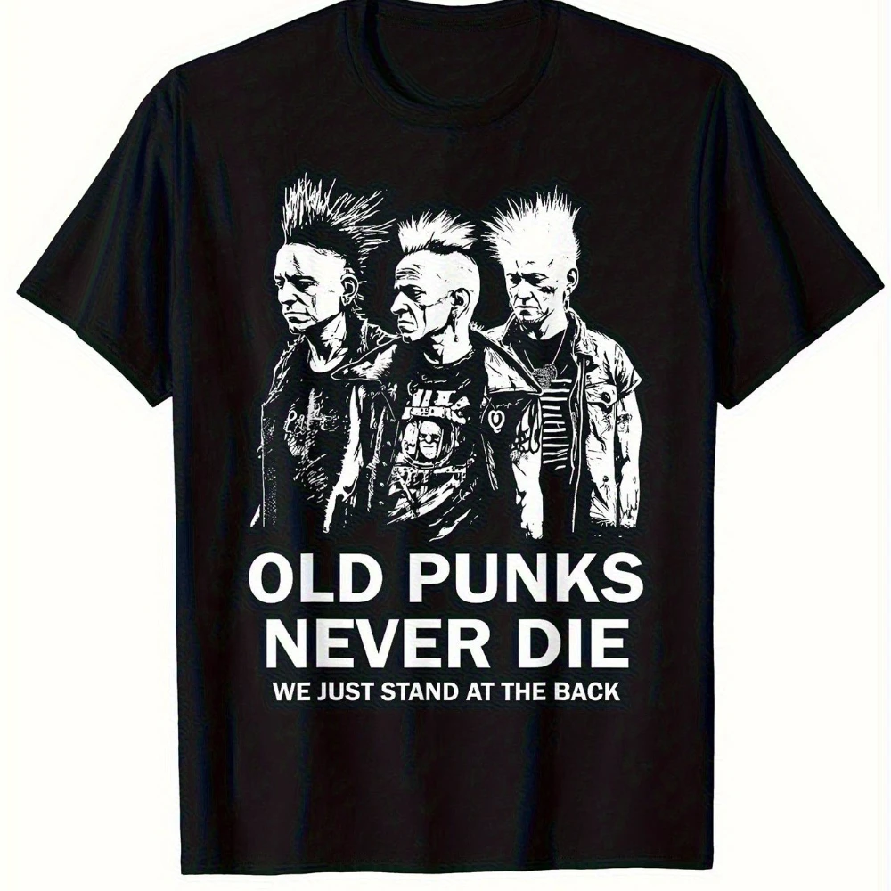 Men's Old Punks Never Die Graphic T-Shirt Punk Mohawk Print with Spiked Hair Mohawked Punks Design Soft Round Neck Short Sleeve