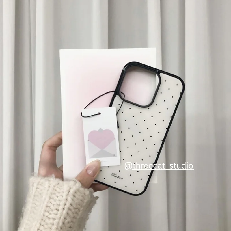 Korean Ins Sweet Girl Black Wave Dot Creative Cute Gentle Phone Case For iPhone 17 Air 16 15 14 13 12 11 Pro Max Plus Y2K Cover - náhled 4