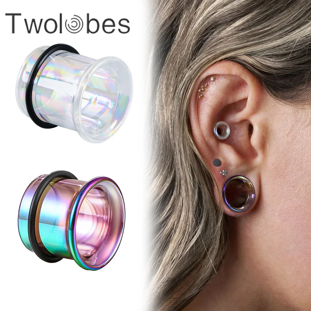 Twolobes, 2 uds., medidores de oreja de estiramiento de vidrio Pyrex colorido, tapones, expansores cómodos, joyería para el cuerpo, Piercing, hipoalergénico