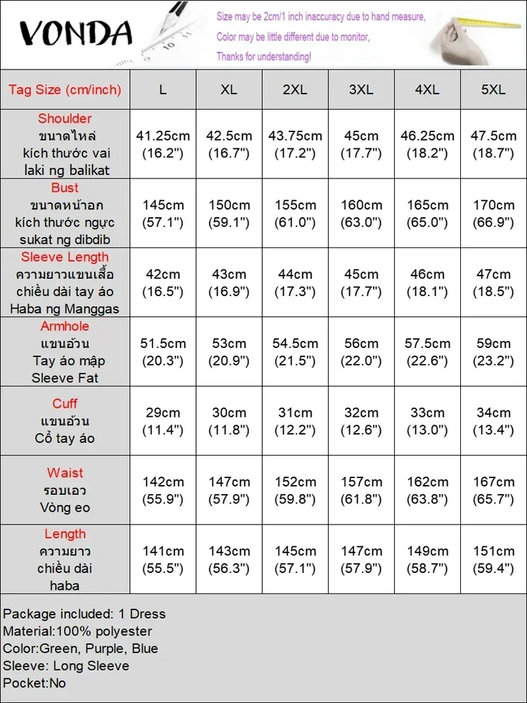 VONDA, vestidos bohemios de talla grande para mujer, vestido veraniego largo con estampado de retazos y mangas abullonadas, vestido veraniego Vintage de moda 2025, bata de fiesta 5XL