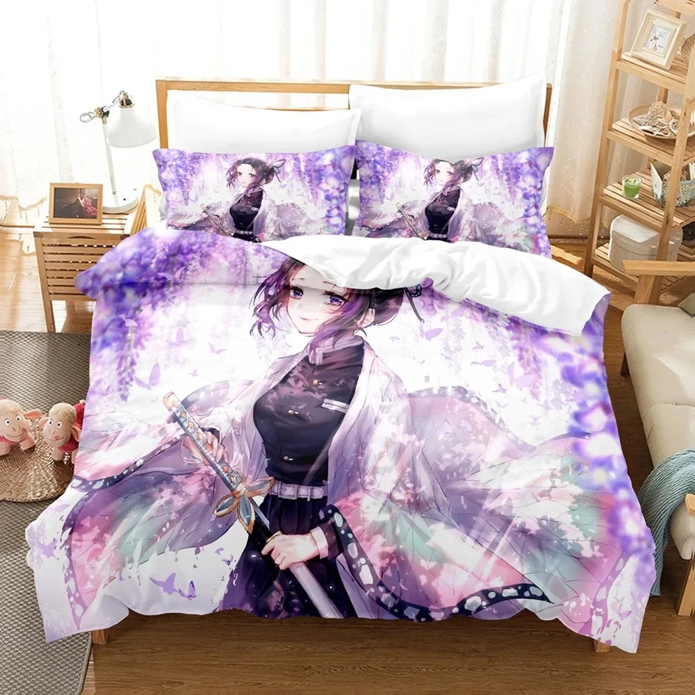 3D Print Kochou Shinobu Bed Linen Anime Demon Slayer Bedding Set 200x200 Teens Boys Twin Single Queen King Full Duvet Cover Sets