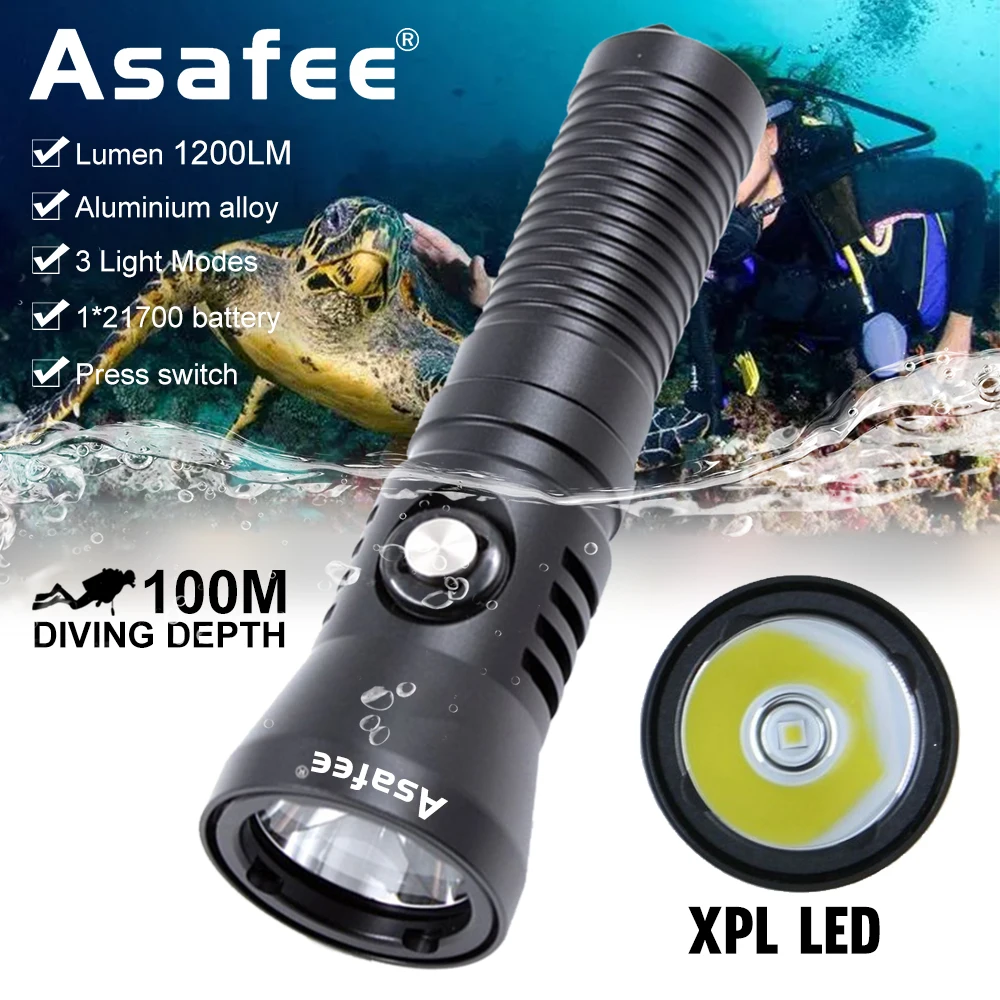 Asafee DT11 Портативная лампа для дайвинга 100 м Подводный фонарь для дайвинга 21700 Батарея Мощный фонарь для дайвера Профессиональный фонарик для дайвинга Asafee DT11 Портативная лампа для дайвинга 100 м Подводный фонарь для дайвинга 21700 Батарея Мощный фонарь для дайвера Профессиональный фонарик для дайвинга