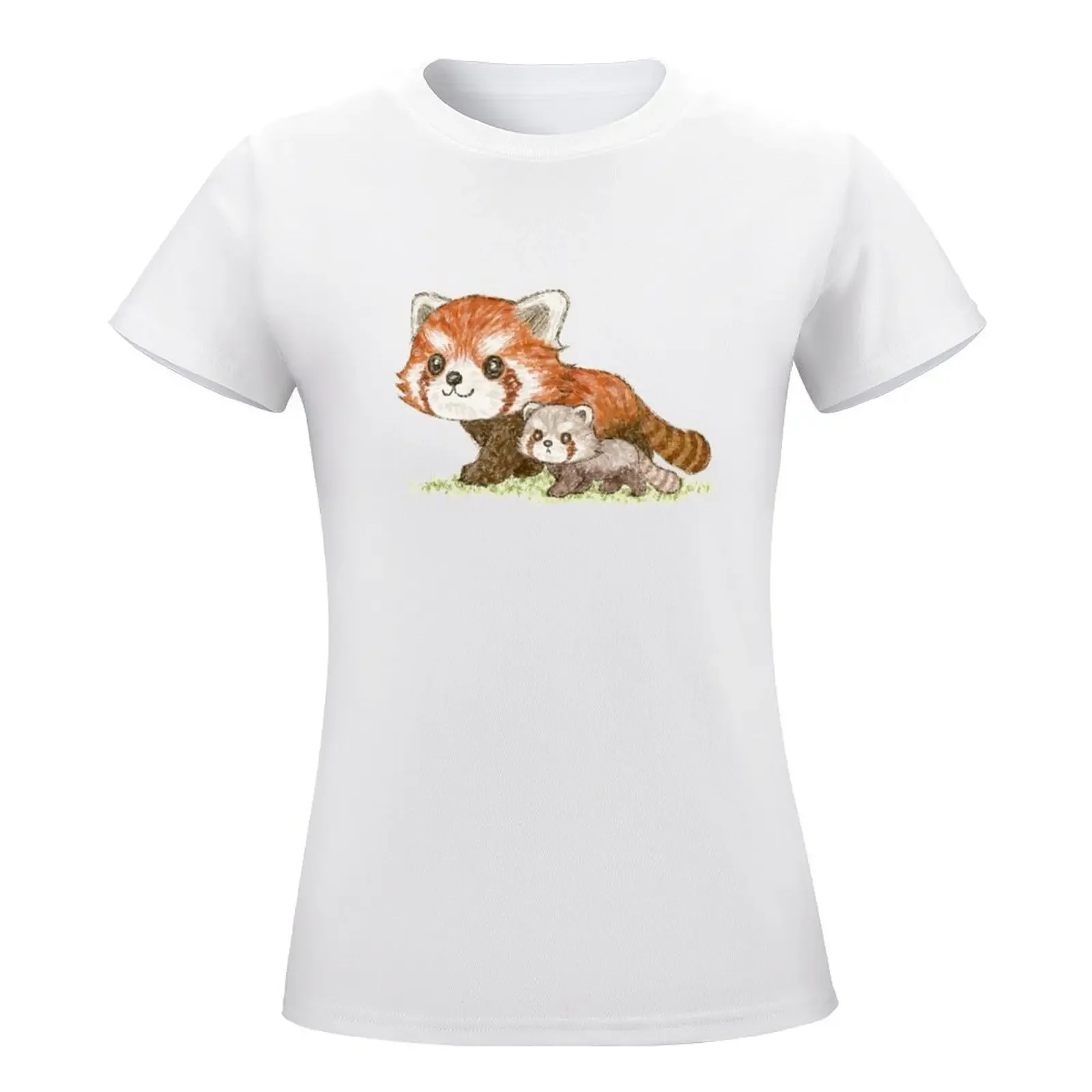 T-shirt gráfica do panda vermelho para mulheres, roupas fofas, roupas estéticas familiares, camisetas para mulheres