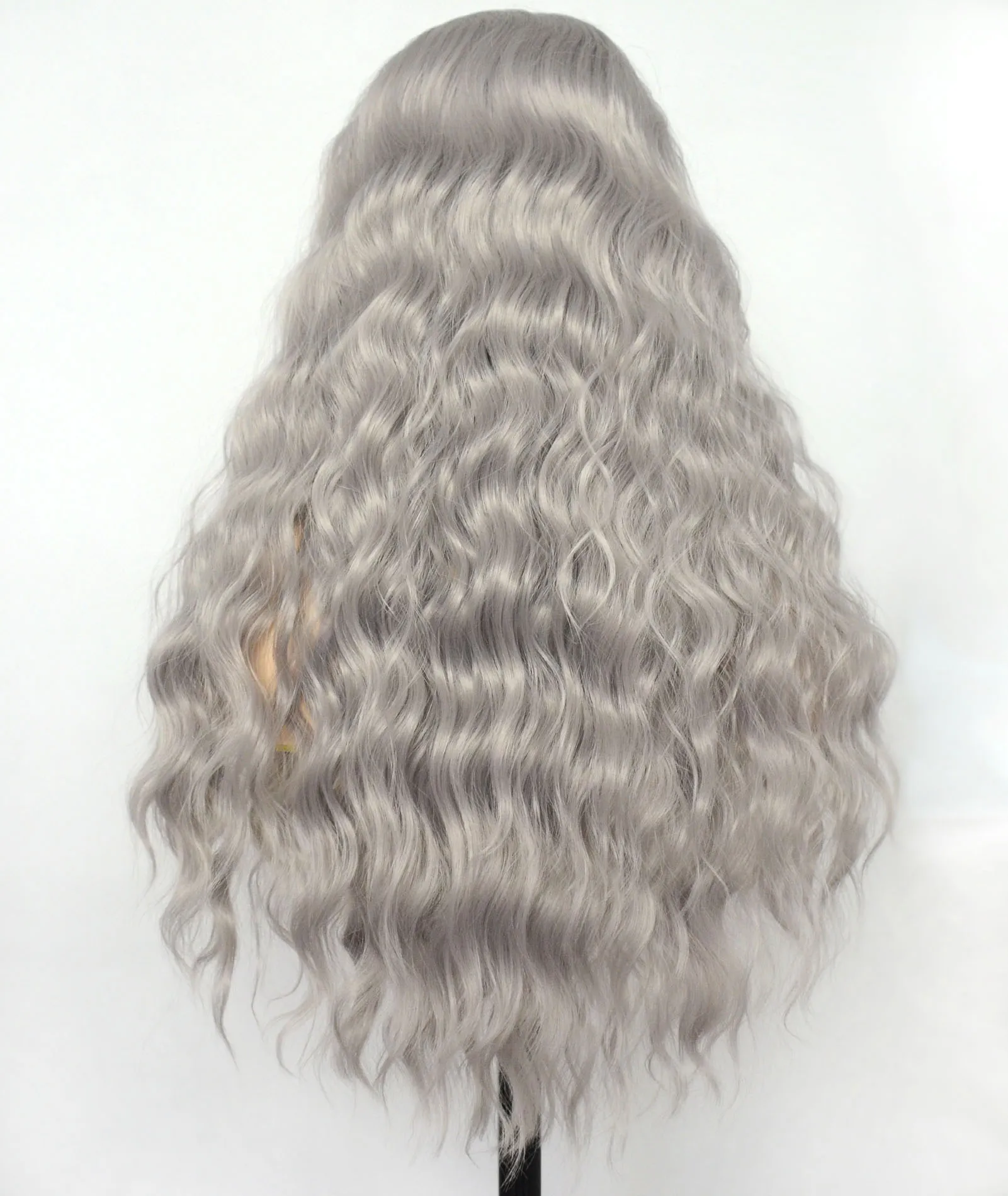 Voguebeauty Grey Lace Front Wig Long Curly Synthetic Hair Replacement wigs Cosplay for Women Dail Wear