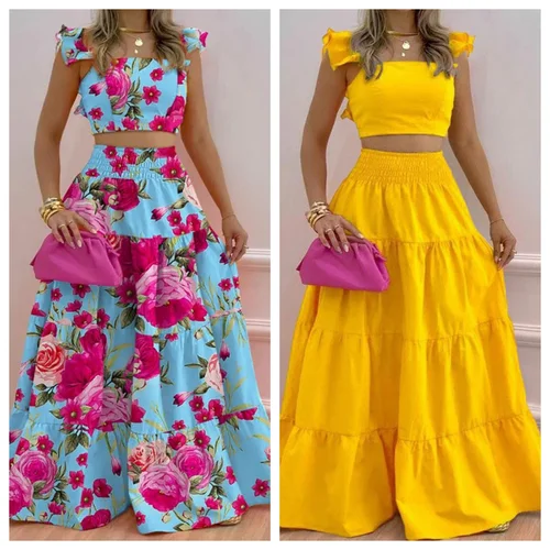 Conjuntos de falda para mujer, Elegante ropa de calle, Top sin mangas y Longuette, Sexy, primavera y verano