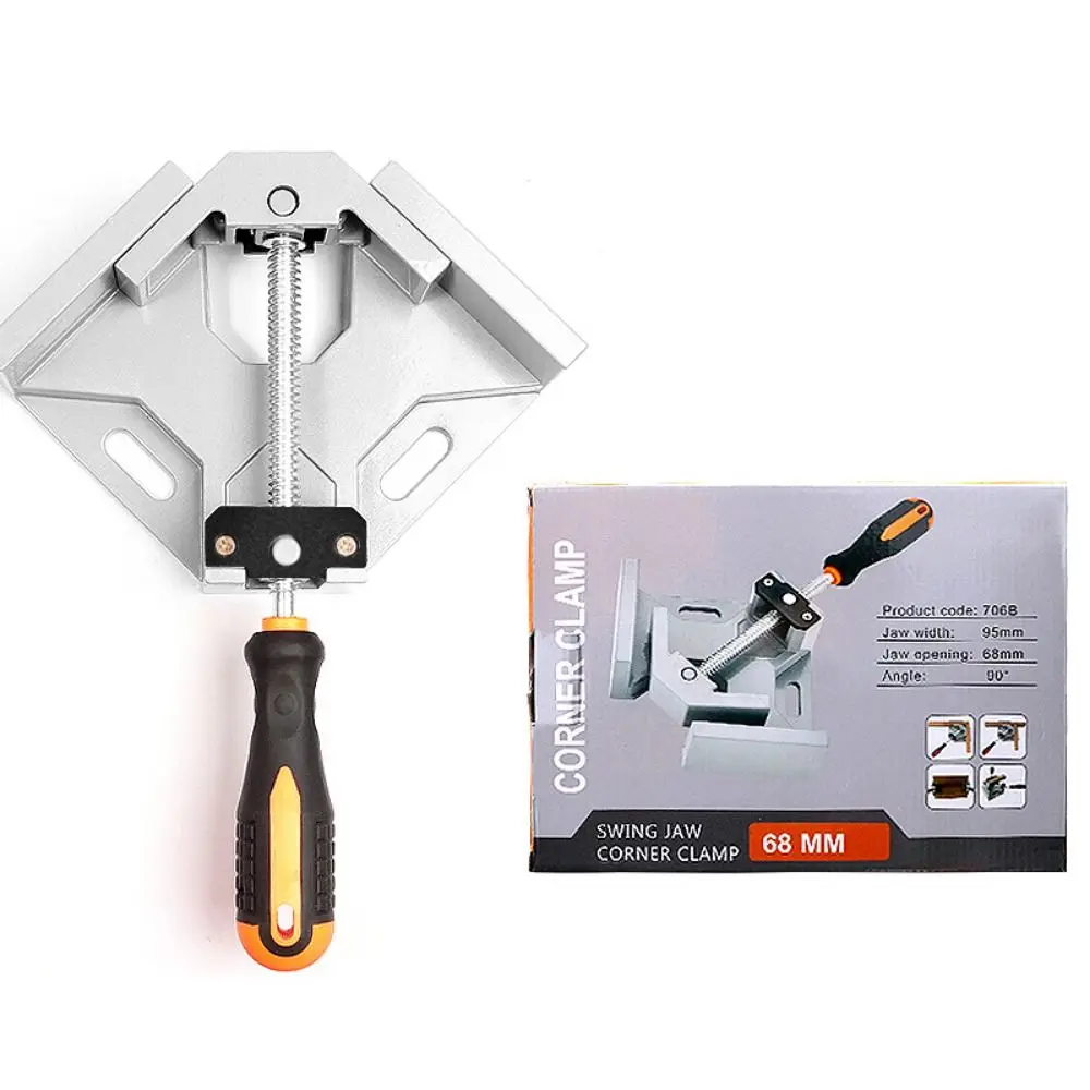 

Алюминиевый сплав 90 ° Угловой зажим Swing Jaw для деревообработки, инструмент для проектов DIY, фиксатор под прямым углом, максимальное зажимное усилие 68 мм