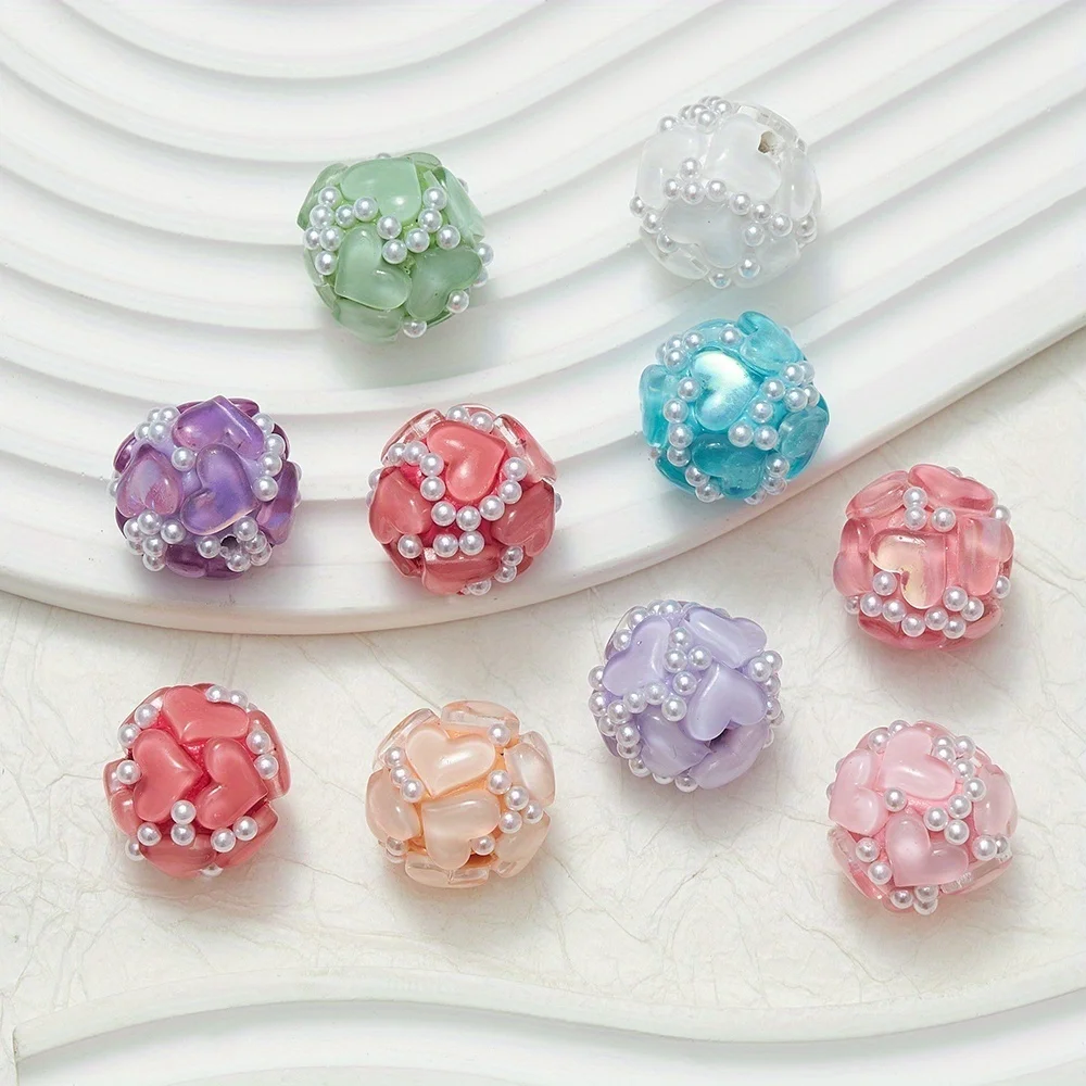 3pcs 20MM Heart Glass Rhinestones Pearls Polymer Clay Beads Round For Pen Decorate DIY Jewelry Keychain Necklace Making