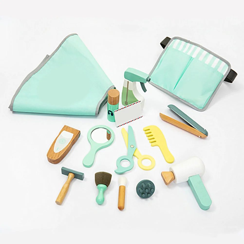 1 conjunto 1 conjunto crianças corte de cabelo jogar conjunto kit barbeiro de madeira para crianças educacional fingir jogar ferramentas ferramenta corte de cabelo de madeira