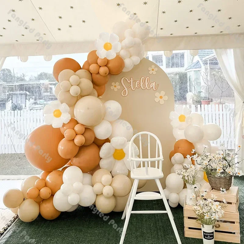 110pcs Daisy Balloon Garland Cocoa White Globos Backdrop Two Groovy Birthday Baby Shower Girl Gender Reveal Wedding Decoration