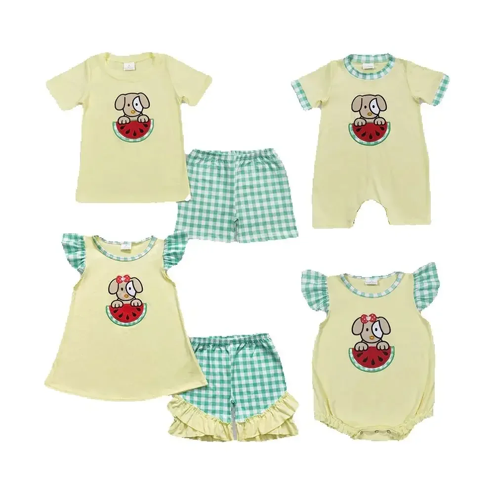 

Baby Girls Dog Watermelon Sibling Boys Rompers Shorts Clothes Sets