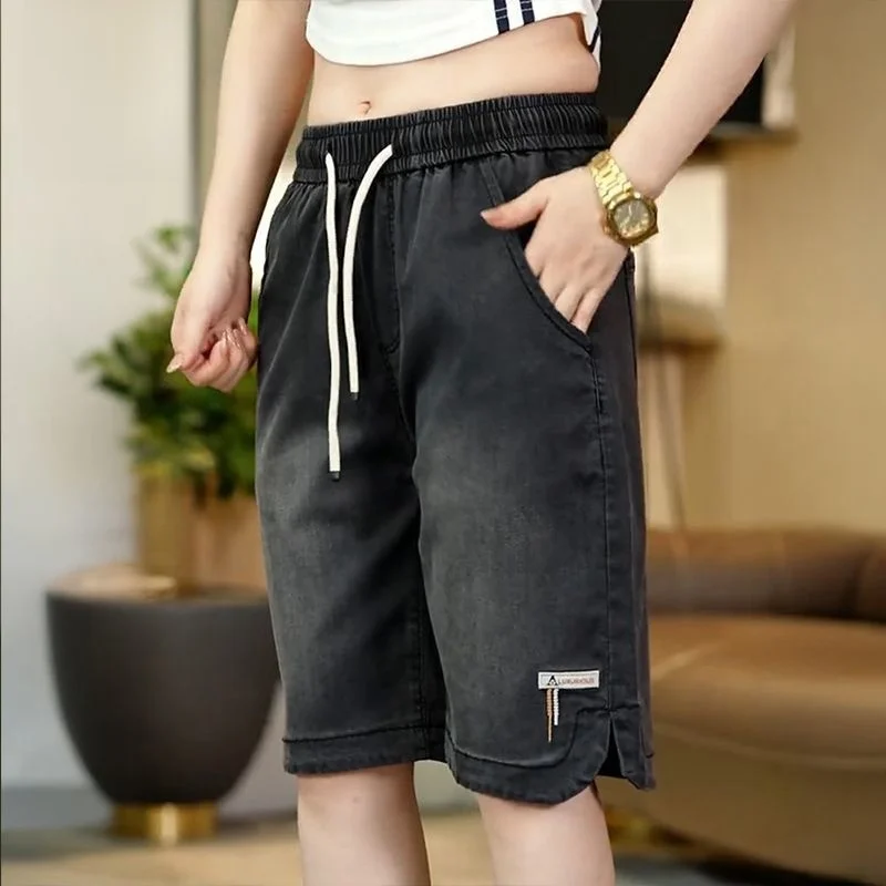 

Summer Thin Casual Loose Straight Leg Men's Denim orts Lyocell Wide Leg Pants Youth Trendy Dstring Waist