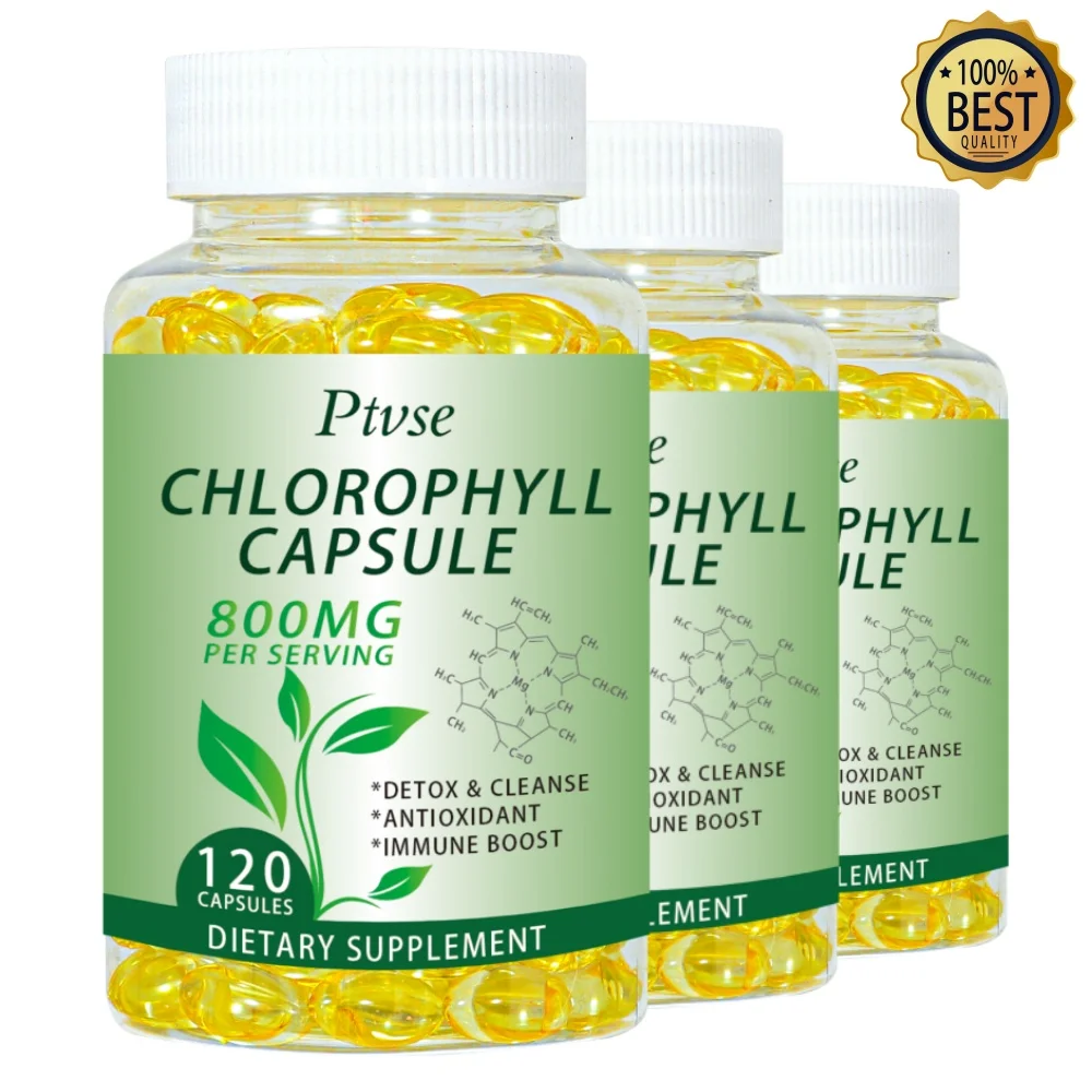 Ptvse Chlorophyll Capsules 800 mg - for Women & Men Highly BioAvailable Supplement for Energy, Immunity, Skin Internal Deodorant