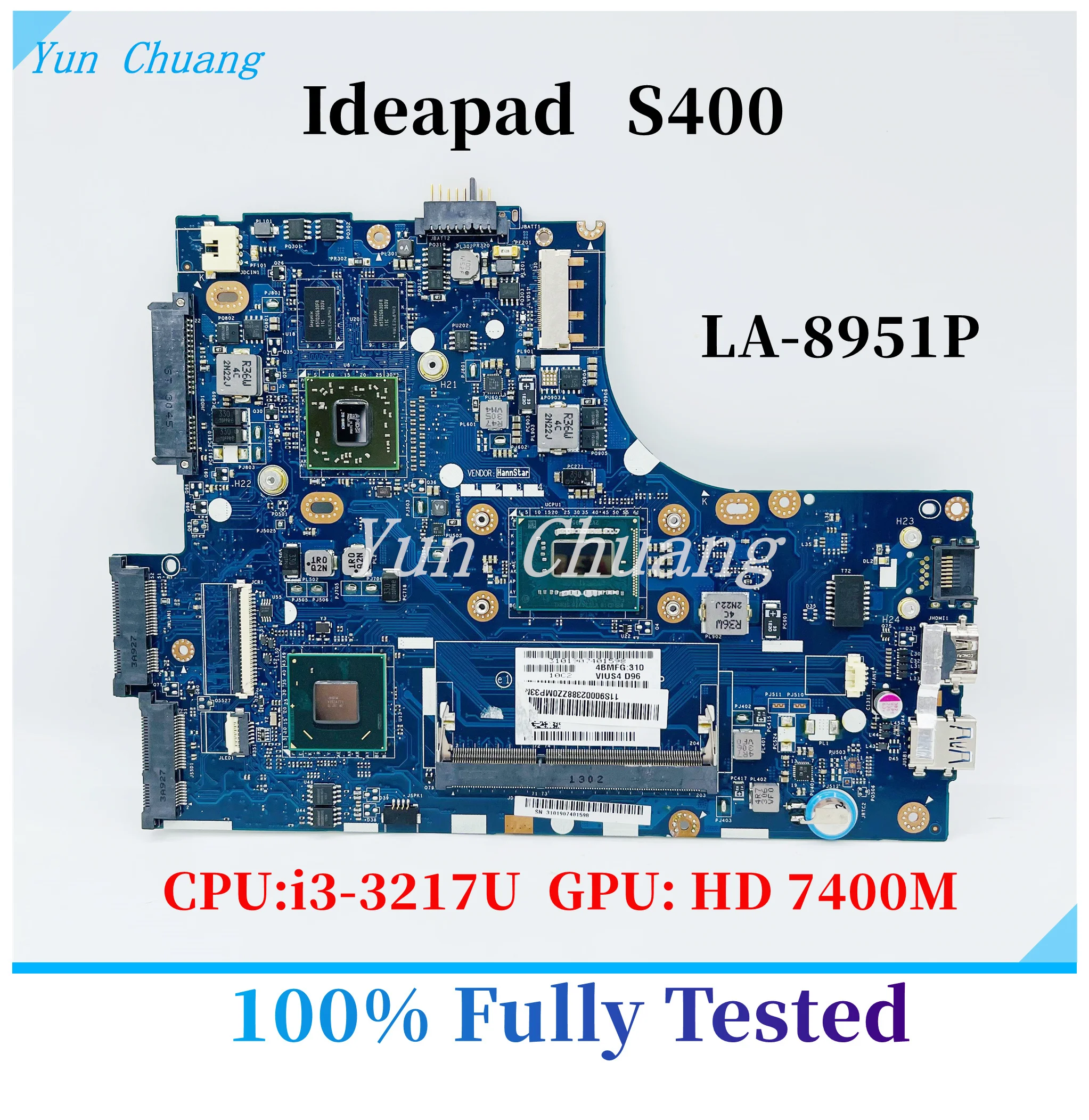 

VIUS3 VIUS4 LA-8951P Main Board For Lenovo Ideapad S400 Laptop Motherboard With i3-3217U CPU HD 7400M GPU DDR3 100% test work