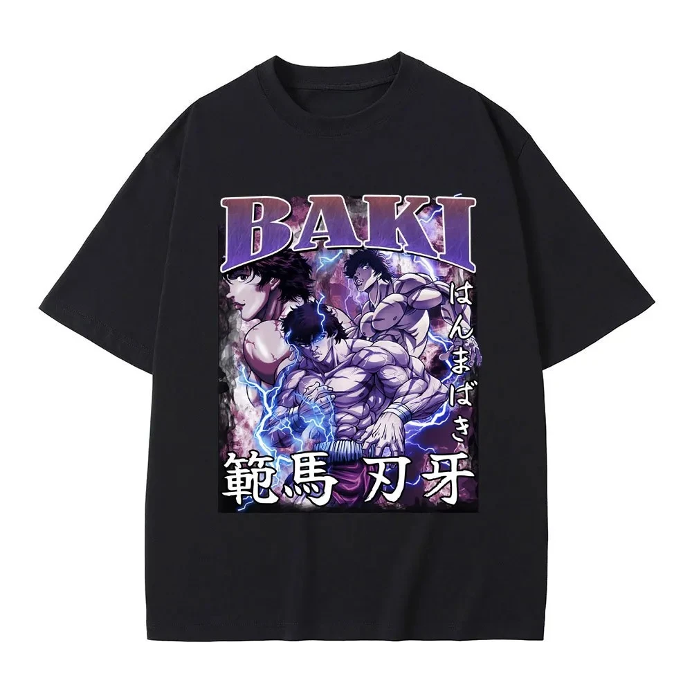 Camiseta con estampado gráfico de Anime Baki Hanma Fighter, camiseta de manga corta con cuello redondo a la moda para hombres, mujeres y niños, manga corta