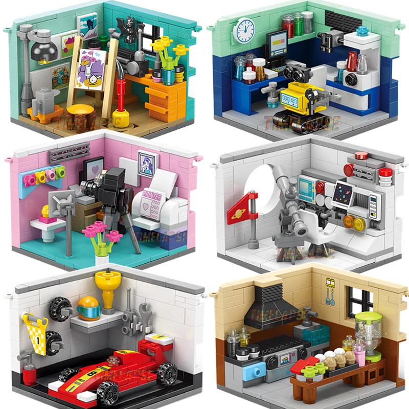 

Dreams House Building Blocks Kit - Racer Car Doctor Painter Musician Scientist Chef Cameraman Astronaut Brick Model Toy for Kids