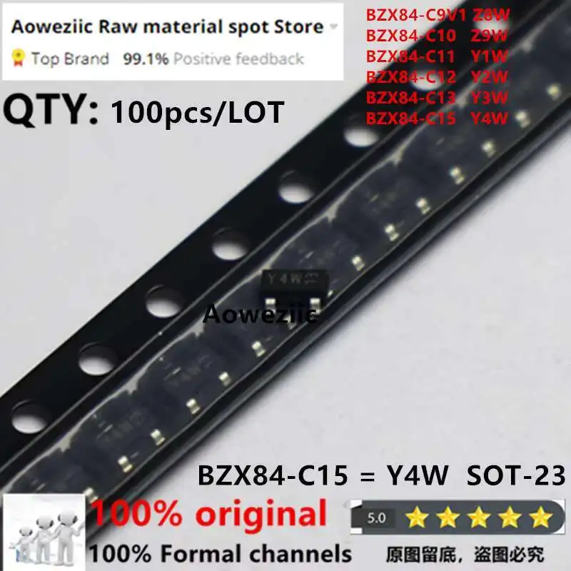 2023+ 100% جديد مستورد أصلي BZX84-C9V1 Z8W BZX84-C10 Z9W BZX84-C11 Y1W BZX84-C12 Y2W BZX84-C13 Y3W BZX84-C15 Y4W,215 SOT-23