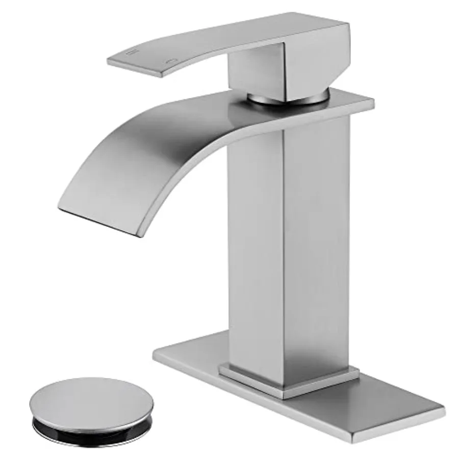 

Waterfall Single Hole Bathroom Faucet, Single Handle Bathroom Sink Faucet with Pop Up Drain Assembly and Deck Plate for Sink 3