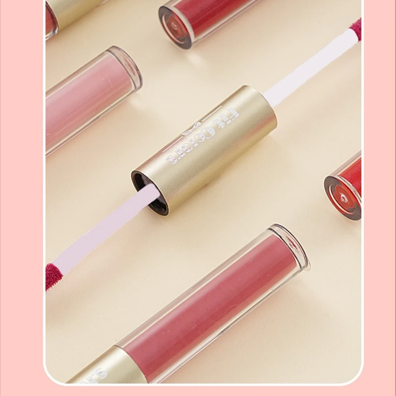 Brillo de labios de doble punta 2 en 1, acabado mate y brillante, a prueba de transferencia, lápiz labial líquido resistente al agua altamente pigmentado de larga duración