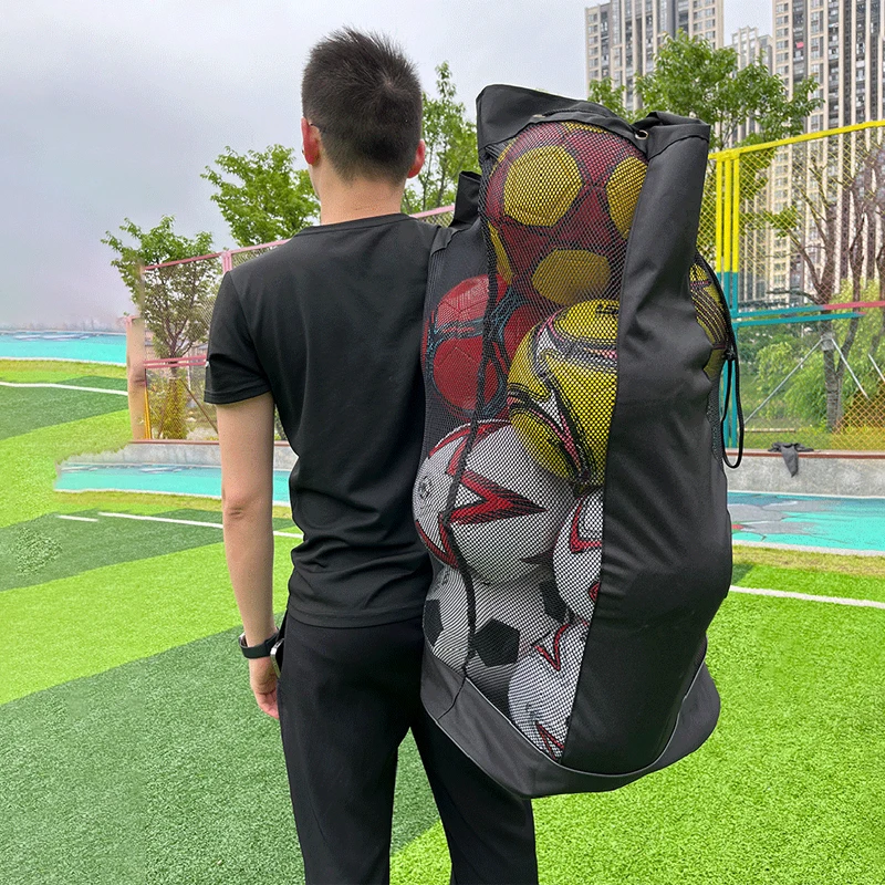 Bolsa de almacenamiento para balón de fútbol, bolsa grande negra de malla con cordón para guardar baloncesto, voleibol y béisbol