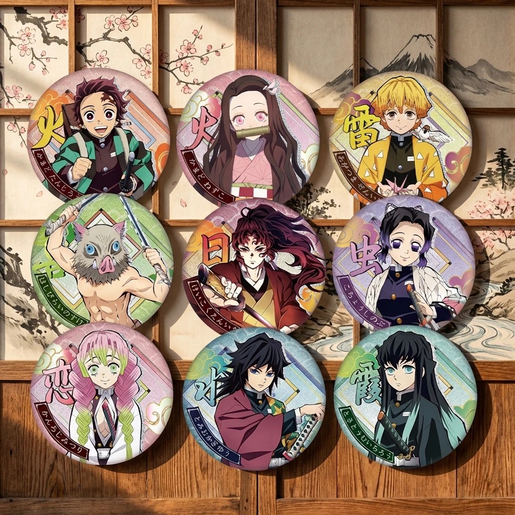 

Demon Slayer Pet 58 Badge Full Character New Design Tinplate Tanjiro Nezuko Butterfly Knife Brooch Anime Merchandise